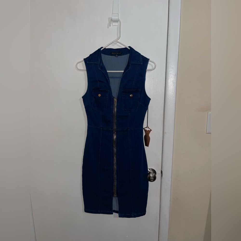 Denim zip up midi dress